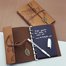 Siyah Yapraklı Deri Defter Ve Kalem Seti