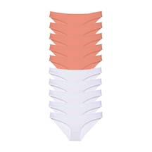 Royaleks Likralı Kadın Slip Külot 10 Adet Eko Set Pudra Beyaz RYL-EKO10023 Beyaz - Pudra