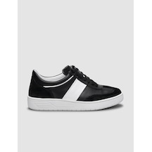 %100 Hakiki Deri Siyah Süet Kadın Spor Ayakkabı-siyah Siyah