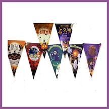 Bezos Lüks Baskılı Üçgen Model Halloween Banner Süs Bayrak 8 Li Rengaren Diğer