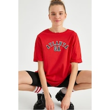 Unisex Atlanta Baskılı Kısa Kol T-shirt Kırmızı
