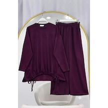 Lovie Moda Büzgü Detaylı Pantolonlu İkili Takım Mor