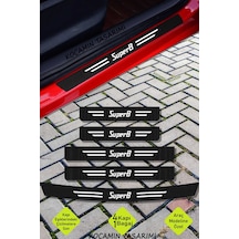 Skoda Superb Karbon Kapı Eşiği Ve Bagaj Koruyucu Set Çizilmeye Dayanıklı Sticker Folyo Superb Yazılı