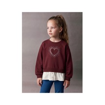 Lc Waikiki Alıta Cıty Farkıyla Lcw Kids Bordo 3 İplik Şardonlu Taşlı Standart & Regular Kız Çocuk Sweatshirt Bordo - 925528534 Bordo