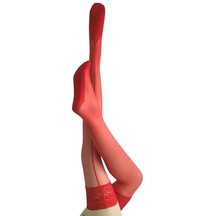 Daymod Line Silikonlu Kırmızı Jartiyer Çorap Kırmızı-Standart