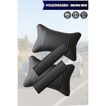 Volkswagen Micro Bus Uyumlu Deri Kemer Koruyucu Siyah Lüks Deri Yastık Set