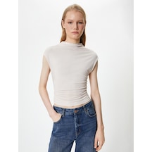 Koton Slim Fit Atlet Dik Yaka Kısa Kollu Drapeli Bej 4sak10105ek 4SAK10105EK050