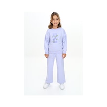 Toontoy Kids Toontoy Kız Çocuk Kol Büzgülü Lale Baskılı Eşofman Takım Mavi