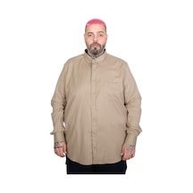 Mode Xl Büyük Beden Erkek Uzun Kollu Gabardin Cepli Gömlek 25604 Bej Bej