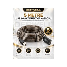 Yeni 2026 5 Metre Usb 2.0 Aktif Uzatma Kablosu Dahili Güçlendirilmiş Sinyal Çipli Kopma Donma Yapmaz Tak Çalıştır Erkek Dişi Yüksek Hızlı Kararlı Veri Aktarım Kablosu Gold Seri Premium