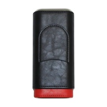 Cohiba Siyah Kırmızı Kesici Bölmeli Üçlü Deri Puro Kılıfı