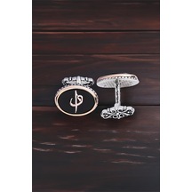 ​​​​​​​​Gümüş Elif Vav İşlemeli Onix Taşlı Oval Kol Düğmesi