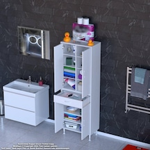 Modilayn Yeni Afra 55 X 173 X 32,5 Cm 1 Çekmece 4 Kapak 7 Raf 10 Bölme Çok Amaçlı Banyo & Mutfak Dolabı Beyaz