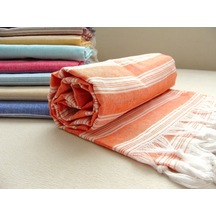 Turuncu %80 Pamuk 175x96cm Peştemal Püsküllü Banyo Havlusu M1 Turuncu