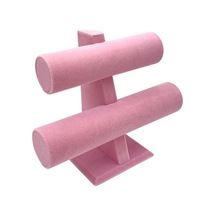 Bileklik Ve Takı Standı 2 Kademeli Pembe Kumaş Kaplama