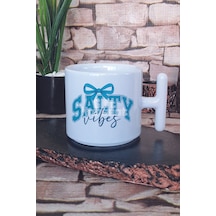 Coquette Salty Vibes Baskılı T Kulplu Latte Fincanı Kupa Bardak Beyaz