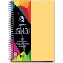 5+3 Ayraçlı Defter 8 Konulu 200 Yaprak 1 Adet 5 Kareli 3 Çizgili Spralli Plastik Kapak Seperatörlü Krem