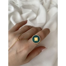 Vintage Gold Yonca Detaylı Yeşil Kararmaz Ayarlanabilir Çelik Yüz Altın