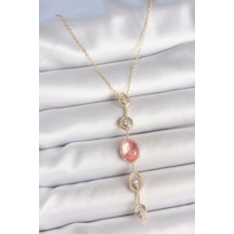 Pirinç Zincir Pembe Gold Renk Zirkon Taşlı Y Kolye Tj-bko102 Tdrtr