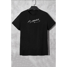 Unisex K.atatürk Imza Baskılı Kısa Kol T-shirt SIYAH