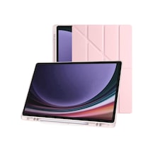 Klasse Samsung Galaxy Tab S10 Fe / S9 Fe 10.9 İnç Uyumlu Smart Kılıf, S Pen Kalemlikli, Trifold, Esnek, Mat, Darbeye Tam Dayanıklı Tablet Kılıfı Pembe