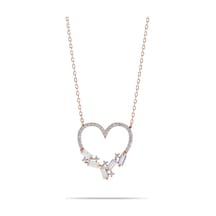 Kadın Zirkon ve Baget Taşlı Kalpli Rose Gümüş Kolye Dgn20723