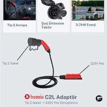 Bemis C2l Charger To Load Elektrikli Araç Şarj Ünitesinden Enerji Alma Adaptörü 3 'lü 3 Metre 3.7 Kw
