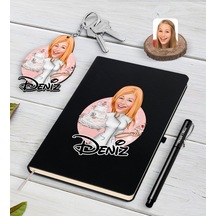 Kişiye Özel Kadın Aşçı Karikatürlü Siyah Defter Kalem Ve Anahtarl N11.3813