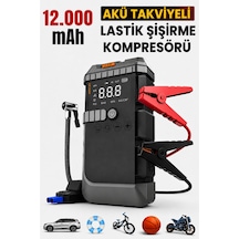 Akü Takviye Cihazı 4'ü 1 Arada Powerbank, Hava Kompresörü, Lcd Ekran, 12.000mah 150psı