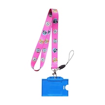 Kedi Pembe Kart Askı Ipi Yaka Askı Ipi, Boyun Askı Ipi, Telefon Askı Aparatı, Mavi Yatay Kartlık