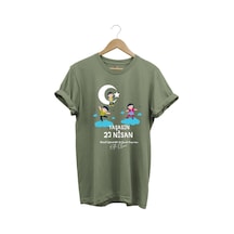 23 Nisan Çocuk Bayramı Baskılı %100 Pamuk Regular Fit Bisiklet Yaka Premium Haki T-shirt Haki