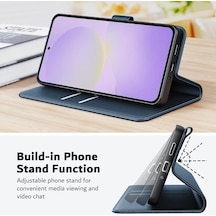 Samsung Galaxy A27 İle Uyumlu Kılıf Cüzdanlı Kapaklı Kartlıklı Standlı Kamera Korumalı Kapak + 1 Adet Ekran Koruyucu Cam, Mavi Çok Renkli