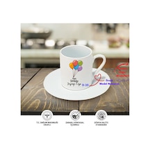 Kişiye Özel Türk Kahve Fincanı, Doğum Günü Temalı Hediyelik Fincan D Serisi Beyaz