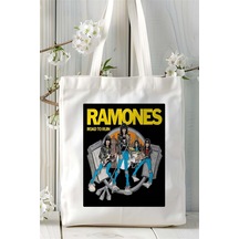 Art Hediye Ramones Baskılı Bez Çanta Omuz Çantası Kişiye Özel Desen 1 Çok Renkli