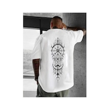 Caddemia Yaz  Moda Spor Rahat Gevşek Geometrik Desen Baskılı Yuvarlak Boyun Kısa Beyaz 2XL