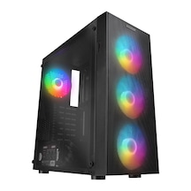 Everest Faced V5 600 W 4x12 CM RGB Fan ATX Temper Camlı Mid Tower Oyuncu Kasası Siyah