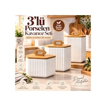 3 Lü Ahşap Standlı Porselen Çay Şeker Tuz Kahve Bakliyat Saklama Kavanozu Beyaz 690598681 Beyaz