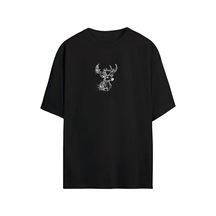 Thewert Unisex Geyik Baskılı Siyah Oversize Tshirt