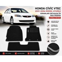 Honda Civic Vtec 2001-2006 Model Uyumlu Kenarları Gri Kalın Tip Halı Paspas 3 Parça Tam Set