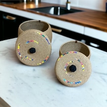 Hasır Sepet, 2'li Hasır Ipten Kapaklı Sepet, Çok Amaçlı Saklama Kutusu