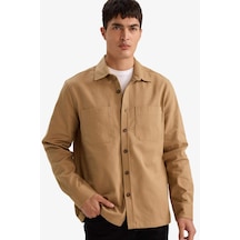 Defacto Regular Fit Polo Yaka Gabardin Uzun Kollu Gömlek G5341ax25wnbn295 Kahve-bn295