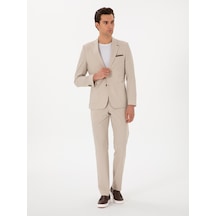 Cacharel Bej Slim Fit Çizgili Takım Elbise
