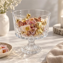 Deconox Kristal Desenli Ayaklı Şeffaf Cam Kase 17 X 17 Cm, Meyve, Kurabiye, Lokum, Çerez Ve Dekoratif Sunum Kasesi, Tekli