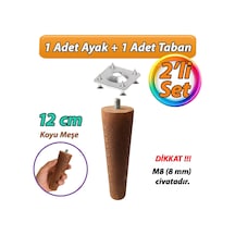 Ahşap Ayak 12 Cm 2'li Set Koyu Meşe M8 Civatalı Bağlantı Aparatlı Dolap Mobilya Koltuk Kanepe Destek Ayağı Ayakları Koyu Meşe