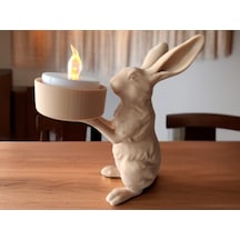 Hediyelik Doğal Tavşan Figürü 15 Cm Modern Masaüstü Ev Dekoru Mum Led