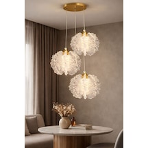 Katerina Model 3 Lü Gold Kaplama Metal Salon Mutfak Oturma Yatak Odası Modern Led Sarkıt Avize Sarı