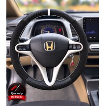Honda Cr-v Mk3 Dikme Direksiyon Kılıfı Alcantara Süet Mat Karbon Beyaz Yüzük Ve Dikiş 2007-2012