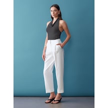 Dilvin 72694 Kıvrık Paça Pileli Pantolon-beyaz