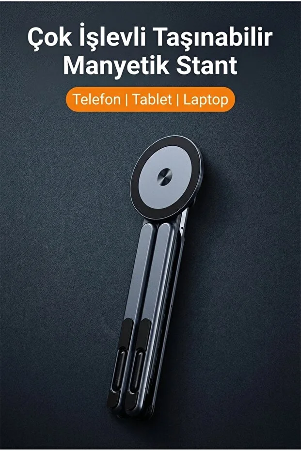 Xk- Holder43 4'ü 1 Arada Manyetik Alüminyum Laptop Tablet Telefon Standı Tripod Katlanabilir Cep Boy Taşınabilir Yuvarlak