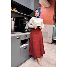 Etk005 Yandan Fermuarlı Kraşlı Kloş Etek Bordo